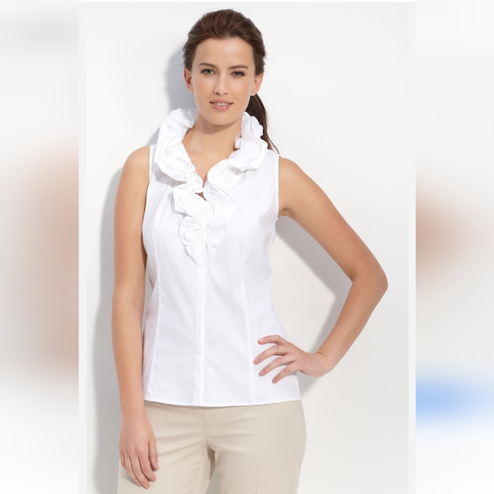 Lafayette 148 Cotton Ruffle Collar Shirt Size 16